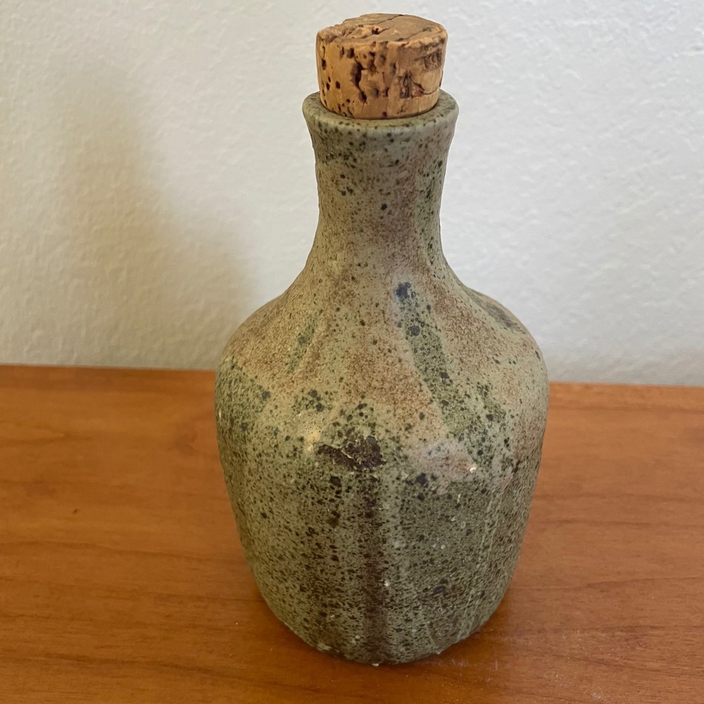 Rustic Handmade Pottery Bottle Cork Stopper Vinegar Oil Sake Stoneware Signed